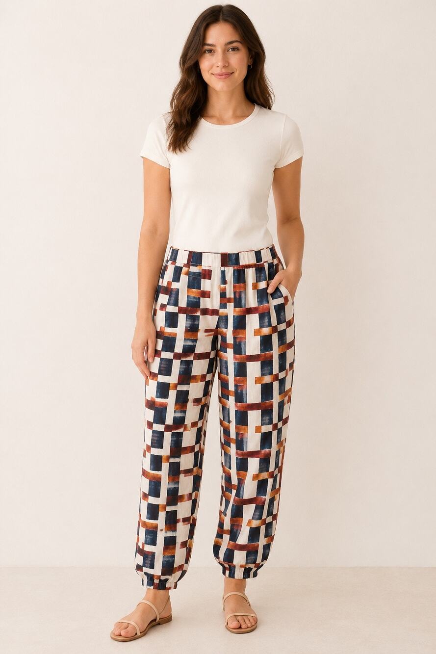 FOIL Loves Linen Abstract Geometric Print Pants NWT Size 6